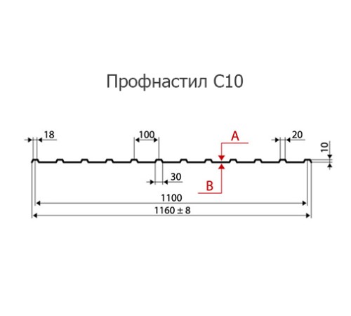 Продольно гнутый профнастил для укрытий конвейеров С10ПГ-1160, 0,6, оцинкованный