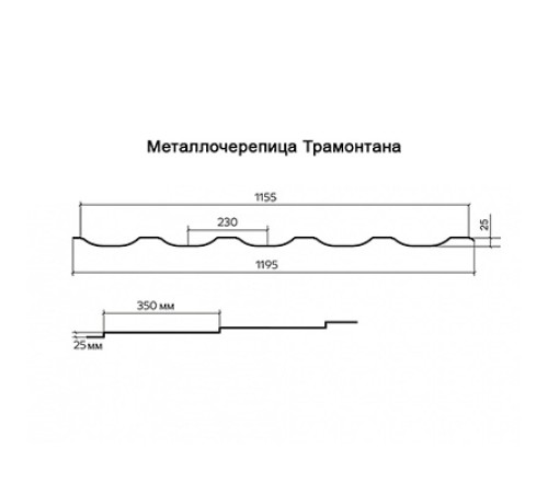 Металлочерепица Трамонтана-S RAL3005 Призма-0.5