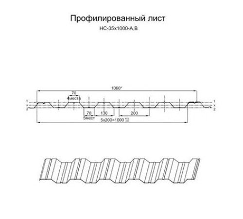 Профнастил нержавеющий НС35 0.5 AISI 316L