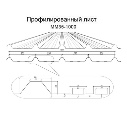 Профнастил ММ35-1000 Полиэстер RAL7004-0.55