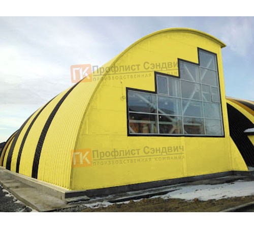 Сэндвич-панели арочные с пенополиизоциануратом, ширина 1000 мм, толщина 50 мм, 0.5/0.5, RAL1018